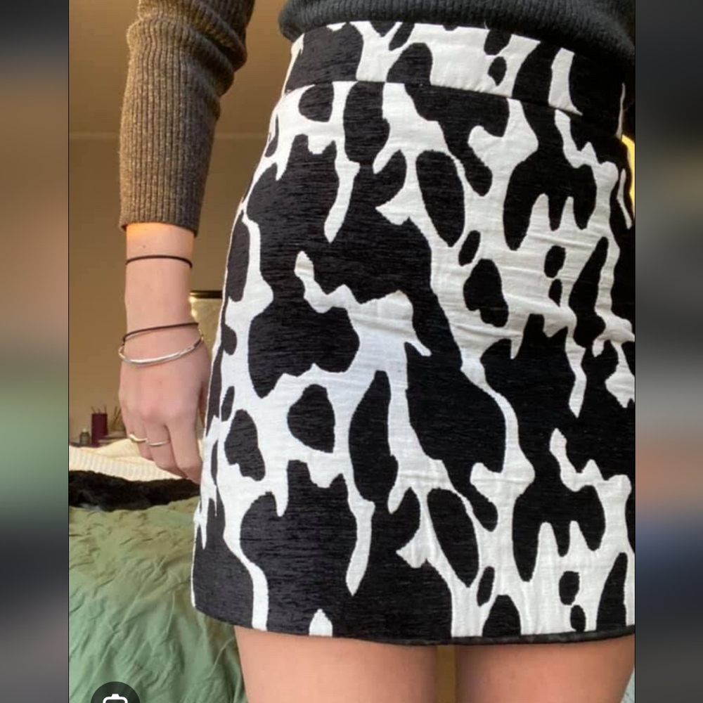 Zara Black and White Cow Print Mini Skirt